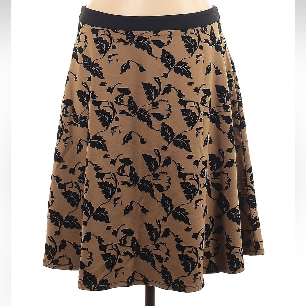Carmen Marc Valvo A-Line Skirt In Brown With Black Velvet Burnout Leaf Size 12